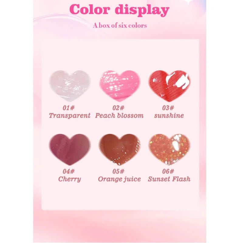 6 Pieces Glass Mirror Lip Gloss Set Hydrating Lightweight Lip Balm Glossy Shimmer Sheer Tint Peach Cherry Pink - Beauty Collection Studio