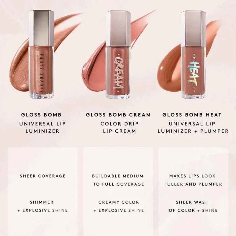 Fenty Beauty Gloss Bomb Lip Glaze Multi-color Moisten Shine Glitter Lip Plumper Makeup Beginner Liquid Lipstick Makeup Cosmetics