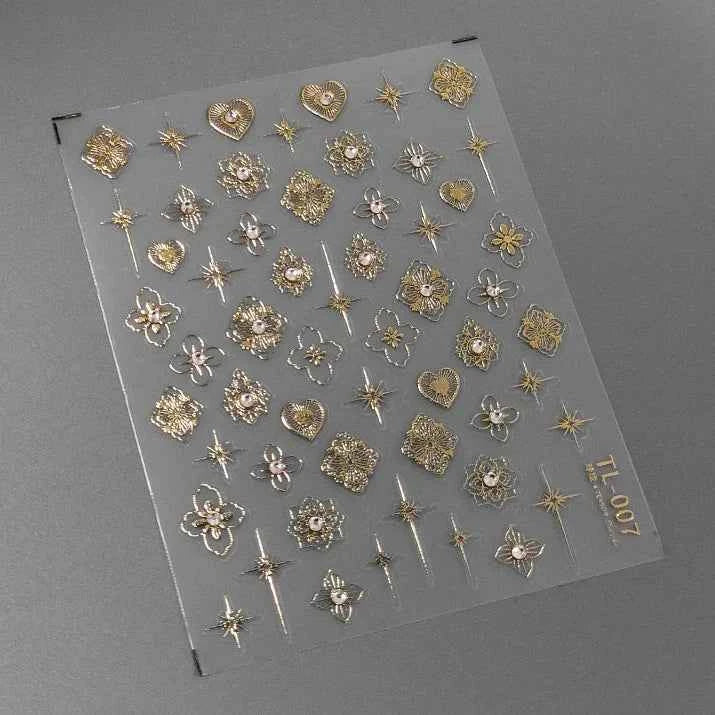 Pearl Retro Bohemia Style Totems 3D Self Adhesive Nail Art Stickers Rhinestone Golden Vintage Pattern Manicure Decals Wholesale