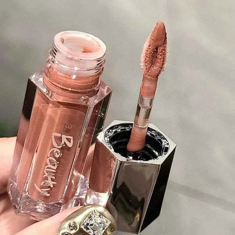 Ice Transparent Brown Lip Gloss Moisturizing Glossy Liquid Lipstick Water Light Glass Mirror Lip Glaze Long-lasting Beauty Lips.