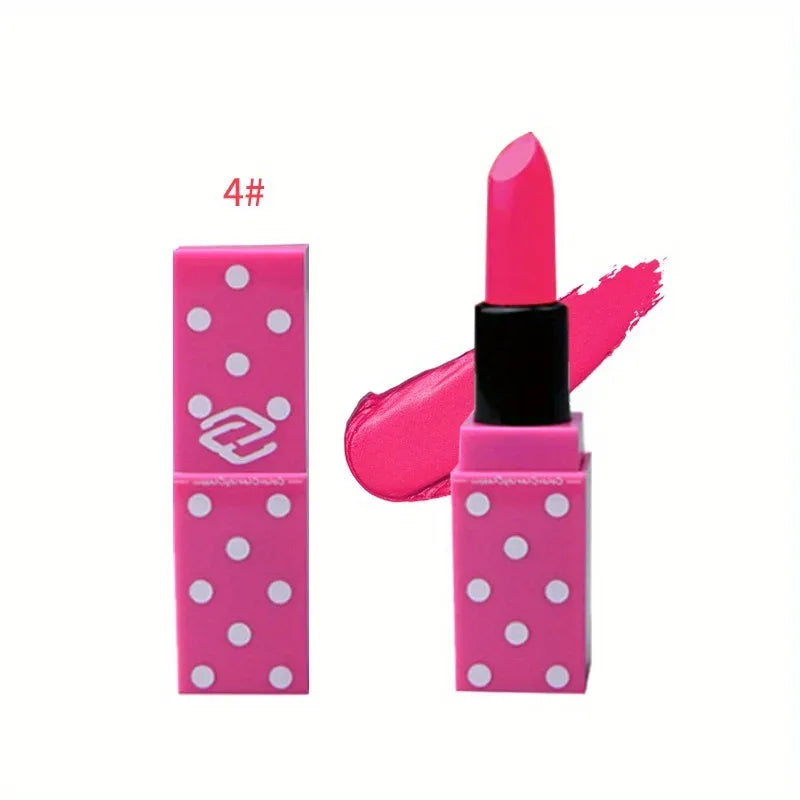 8 Colors Super Cute Girls Lipstick, Pink Polka Dots Design Long Lasting Non-fading Waterproof Velvet Lip Color, Non-Stick Cup - My Vixen Vault