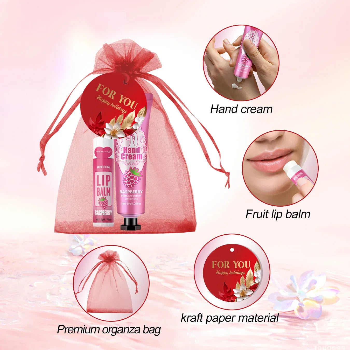96pcs gift set hand cream and lip balm, with thank you card and organza bag, suitable for wedding, ladies party.