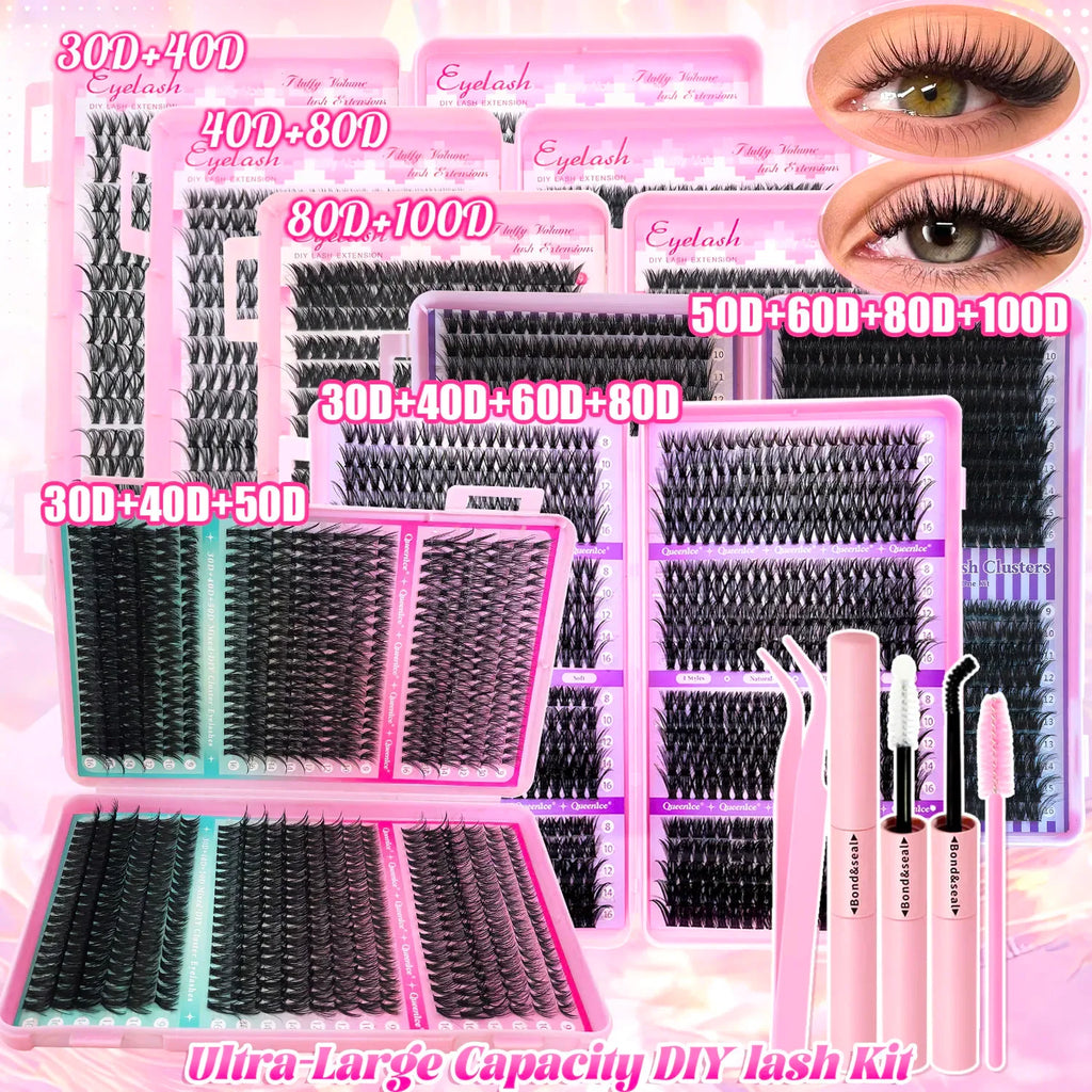 DIY Lash Extension Kit Clusters Individual Eyelashes Kit 9-16mm with Bond and Seal Wispy Natural Mange Lashes - My Vixen Vault