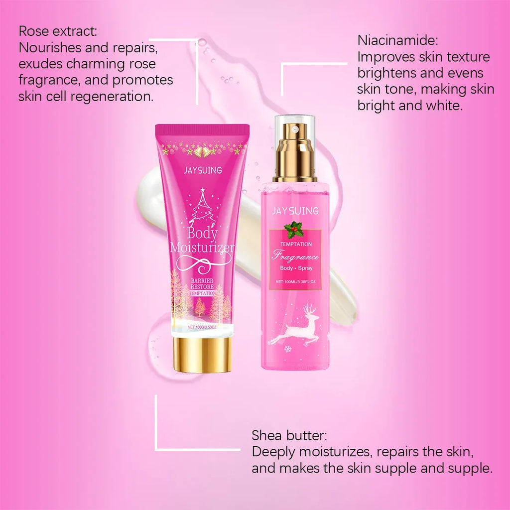Jaysuing 100ml Christmas Fragrance Body Care Set Holiday Gift SeMoisturizing Skin Care with Shea Buttert Body Lotion Body Mist.