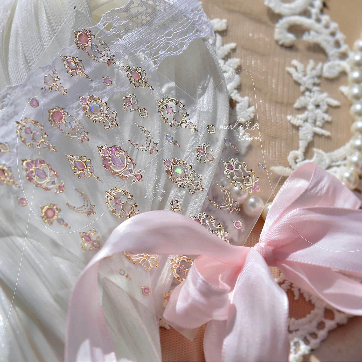 1PCS 5D Picture Frame Style Nail Art Stickers Relief Necklace Gemstone Nail Art Accessories Temperament Girl Stickers