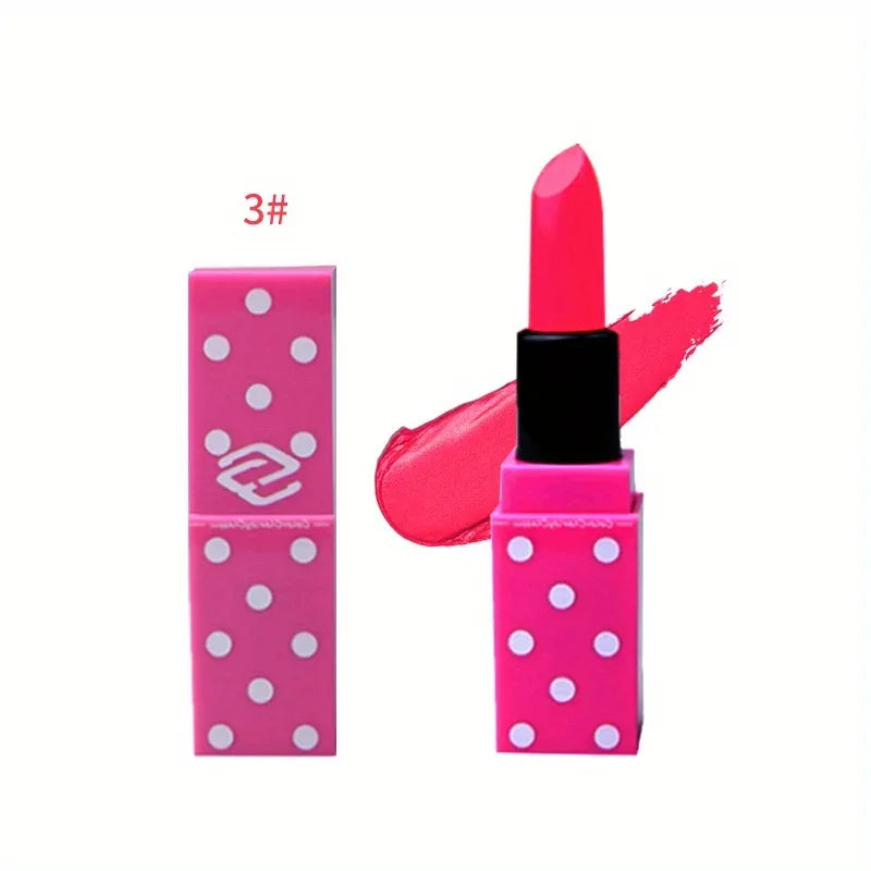 8 Colors Super Cute Girls Lipstick, Pink Polka Dots Design Long Lasting Non-fading Waterproof Velvet Lip Color, Non-Stick Cup - My Vixen Vault