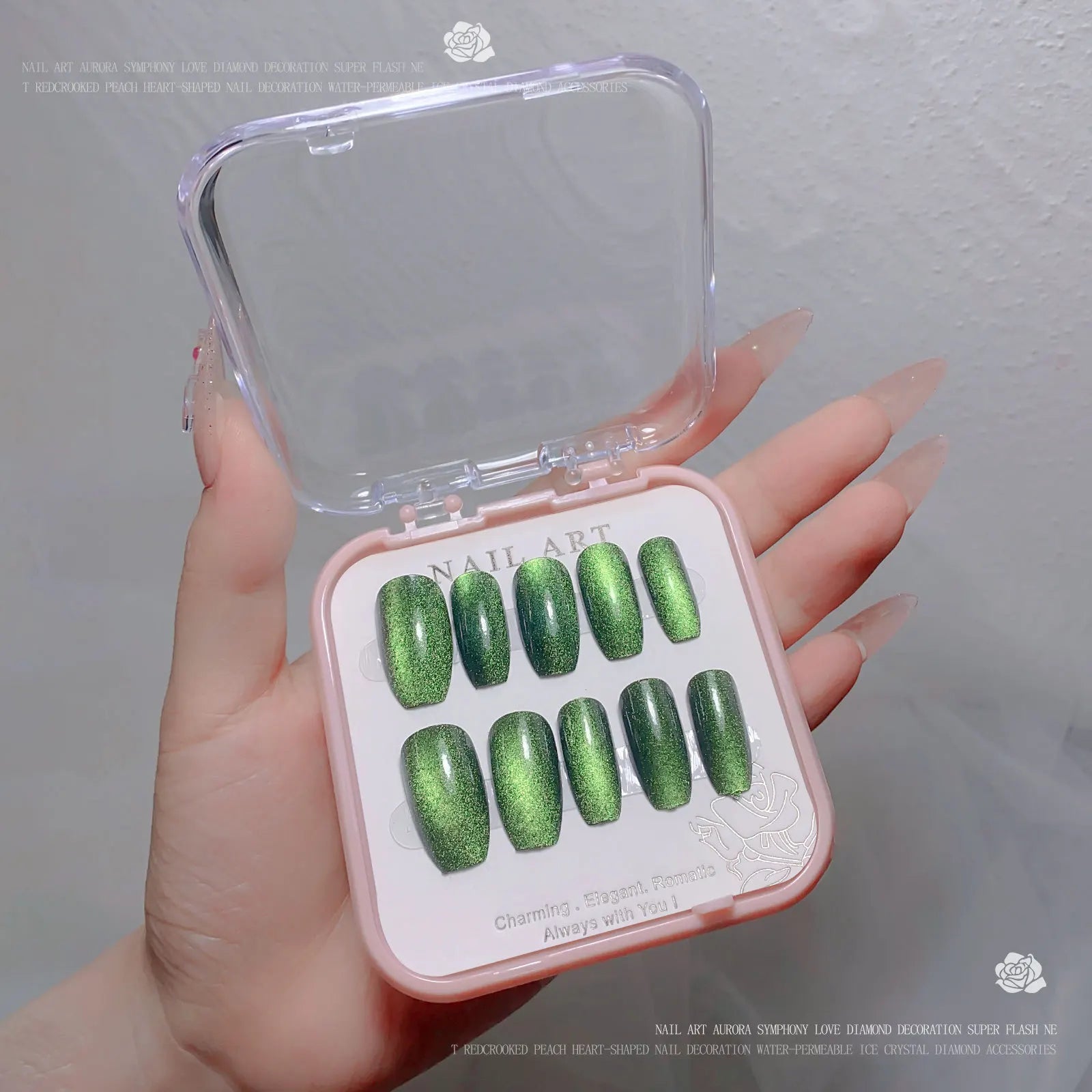 24Pcs Cat Eye Press on Nails Short Square,Soft Gel Fake Nails, Glossy Glitter CatEye Nail Tips for Women and Girls Stick On Nail