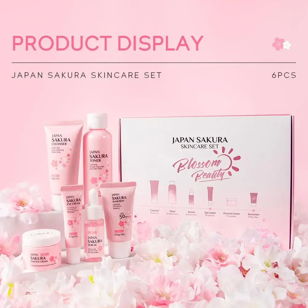 6pcs/Set Sakura Skin Care Sets Face Cream Serum Toner Facial Cleanser Sunscreen Eye Cream Face Skin Care Set Product Gift box.