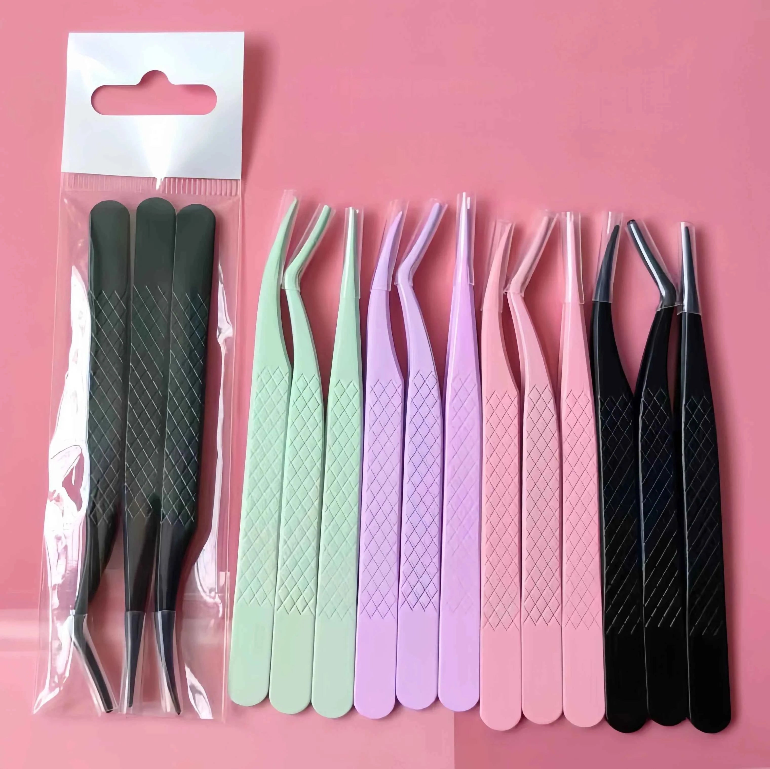 3pcs set Professional Eyelash Tweezers Titanium Curved Head False Eyelash Clamp Tool for Beauty Health Fiber Tip Eyelash Curler