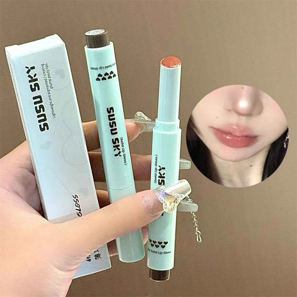 4 Colors Solid Lip Gloss Stick Mint Non-Sticky Glass Shine Lip Balm Hydrating Water Light Lipstick Tint Natural Look Makeup.