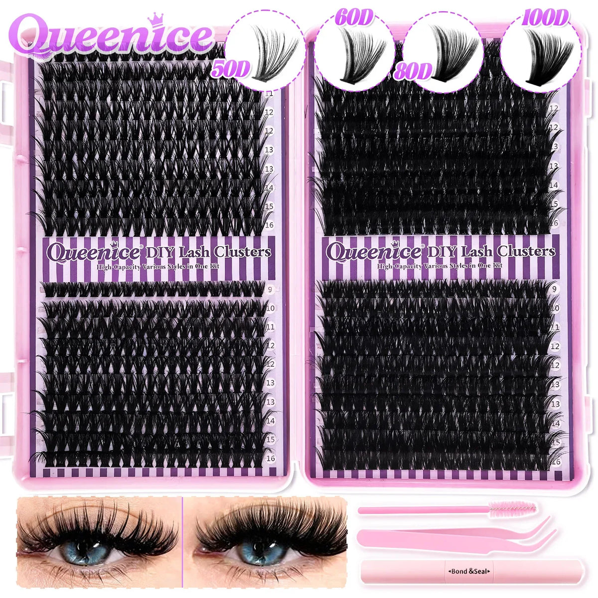DIY Lash Extension Kit Clusters Individual Eyelashes Kit 9-16mm with Bond and Seal Wispy Natural Mange Lashes - My Vixen Vault