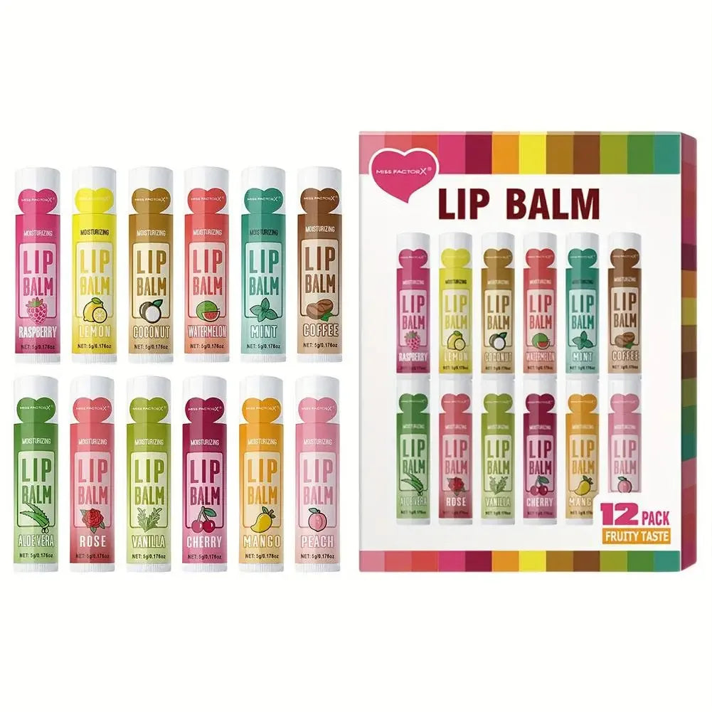 6/24pcs Assorted Fruit Flavor Lip Balm Set - Hydrating, Nourishing & Prevents Chapped Lips - Care for Dry Lips & Fine Lines.