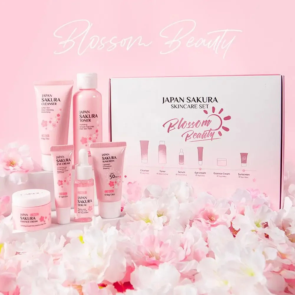 6pcs/Set Sakura Skin Care Sets Face Cream Serum Toner Facial Cleanser Sunscreen Eye Cream Face Skin Care Set Product Gift box.