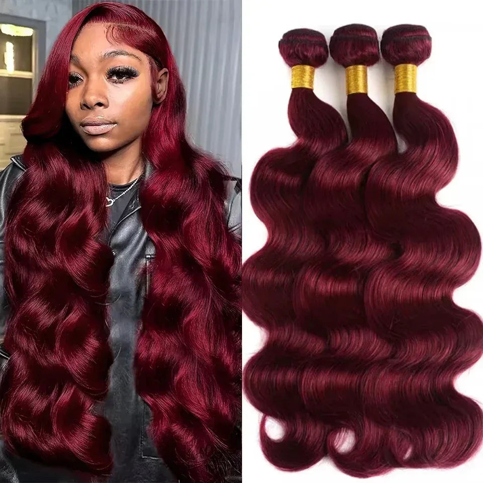 16A Burgundy 99j Body Wave Bundles Red Colored Human Hair Bundles 1/3/4 PCS Brazilian Virgin Hair Weave Extension For Women - My Vixen Vault