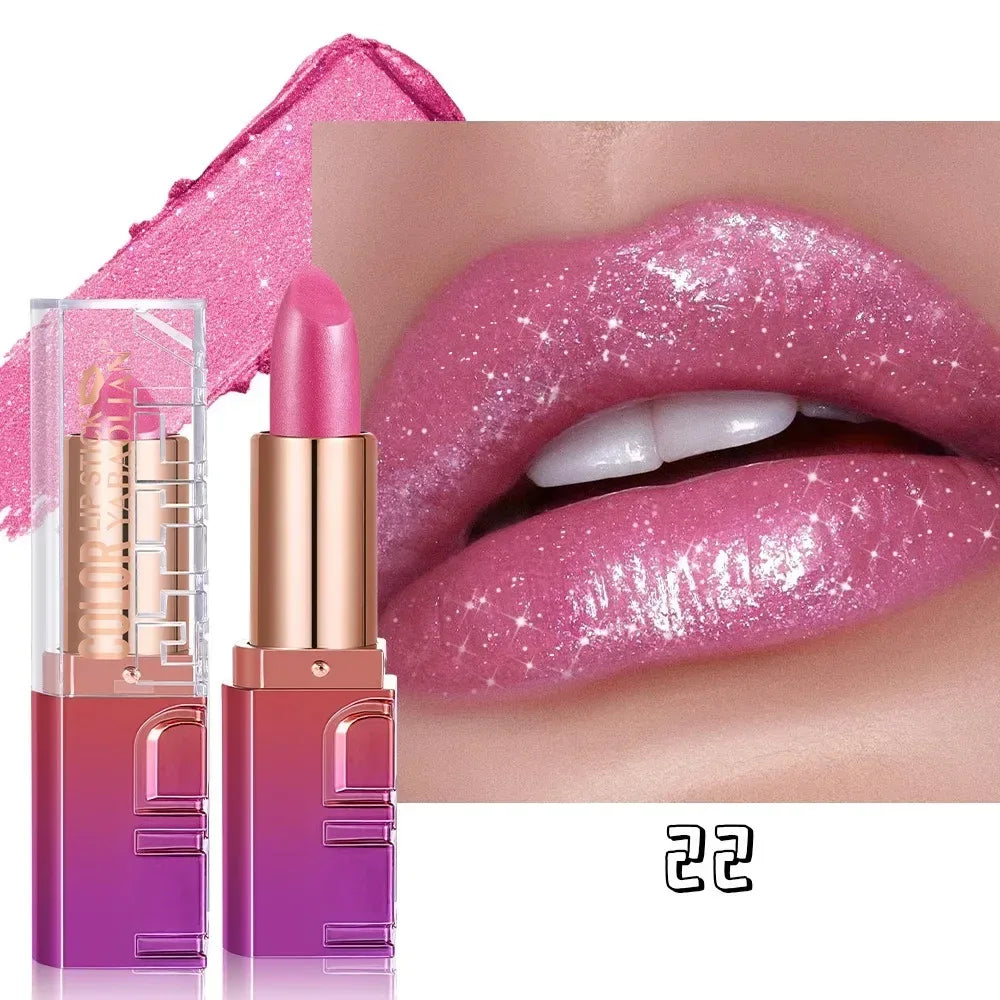Nude Rose Pink Pearlescent Glitter Velvet Lipstick Golden Sparkle Waterproof Long Lasting Metallic Diamond Lipstick Women Makeup - My Vixen Vault