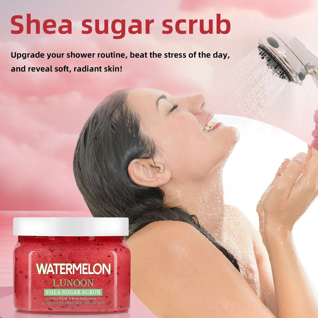 Natural Watermelon Shea Sugar Scrub 150g - Body Exfoliator, Moisturizing, Smooth & Glowing Skin, For Elbows, Knees, Back & Legs - My Vixen Vault