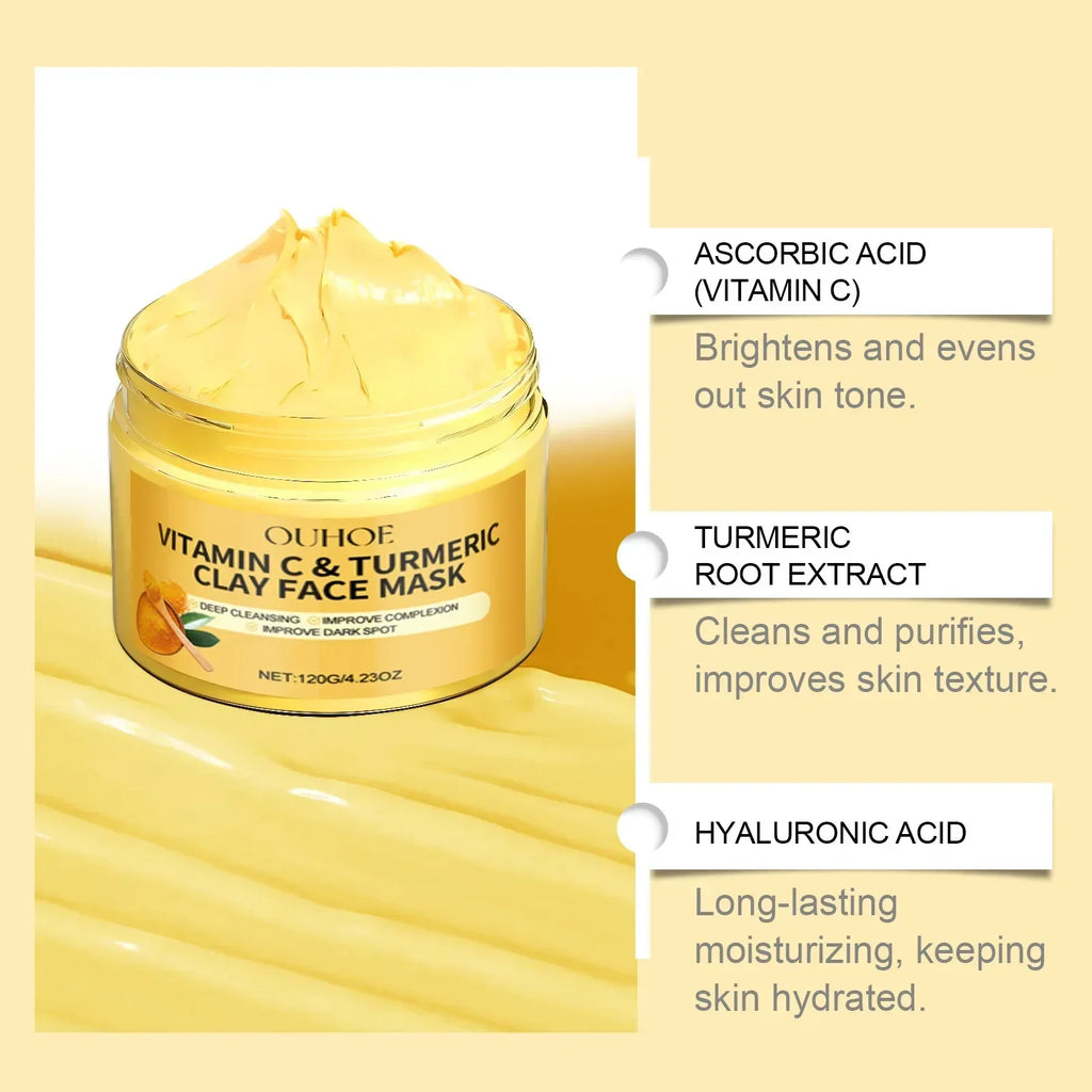 Vitamin C Turmeric Mud Mask Exfoliating Facial Mask Improve Pore Deep Cleansing Nourishing Hydrating Glowing Skin Care Clay Mask - My Vixen Vault