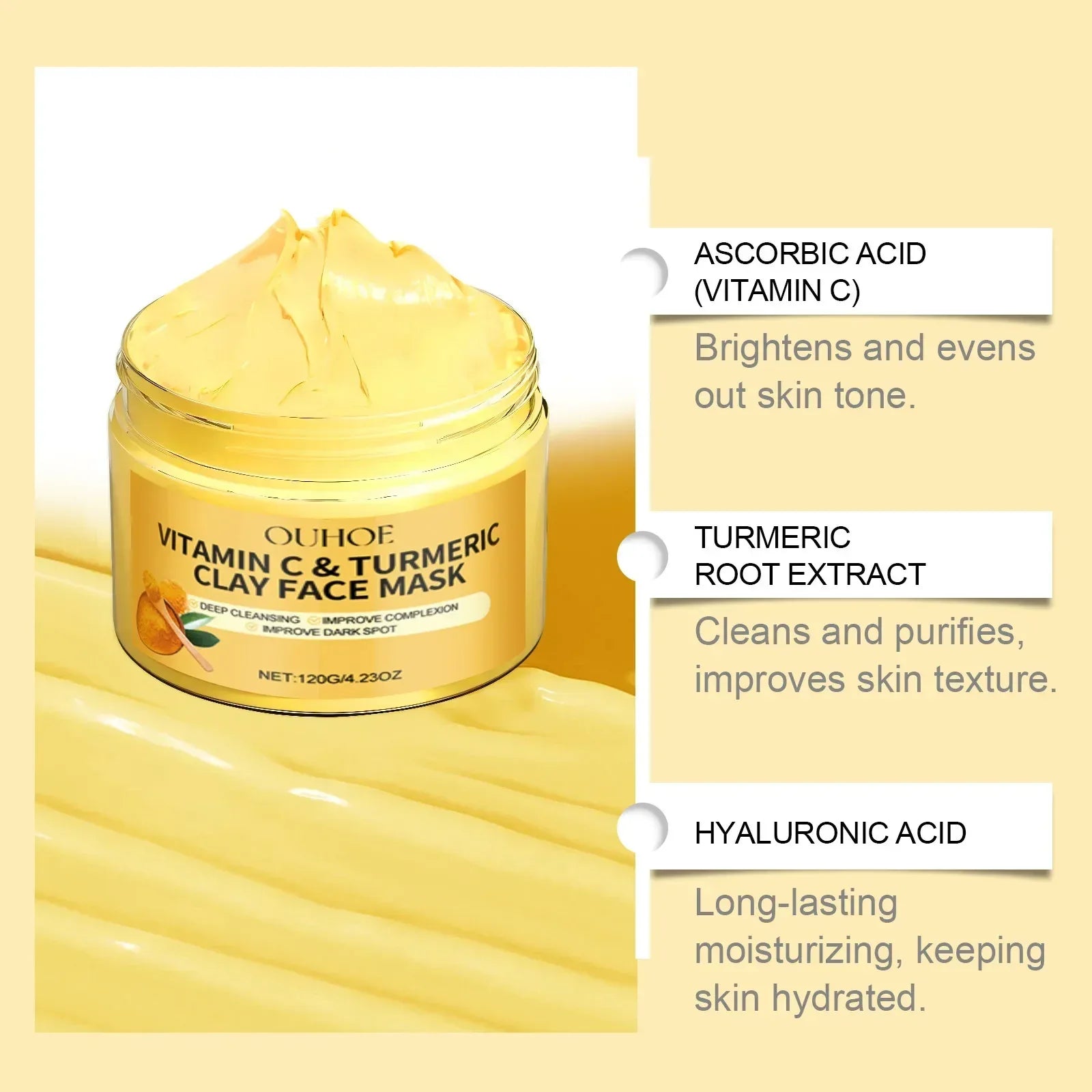 Vitamin C Turmeric Mud Mask Exfoliating Facial Mask Improve Pore Deep Cleansing Nourishing Hydrating Glowing Skin Care Cla...
