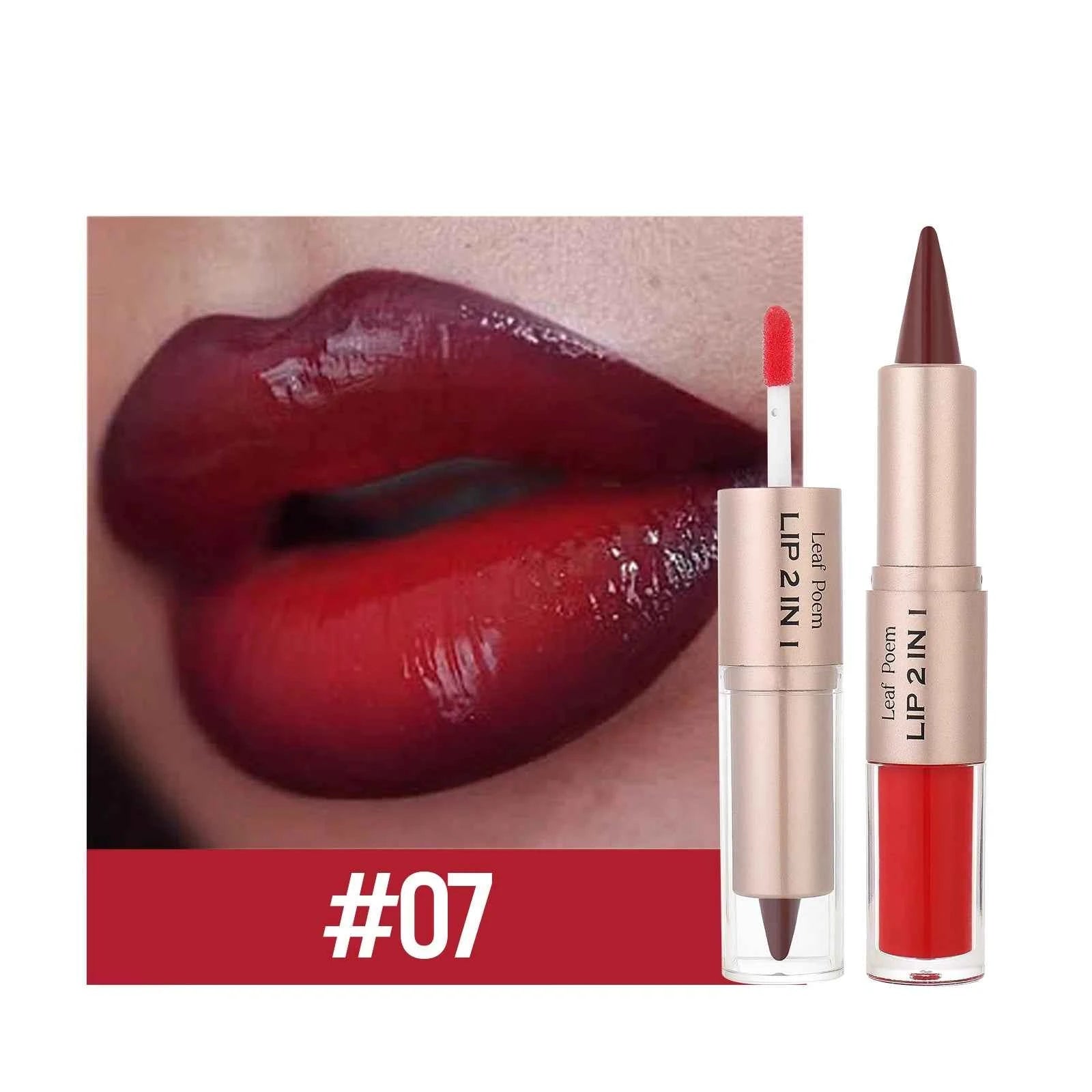 2 IN 1 Nude Brown Pink Mirror Lip Gloss Tapered Gradient Lipliner Contour Pencil Matte Lip Liner Waterproof Sexy Lipstick Makeup.