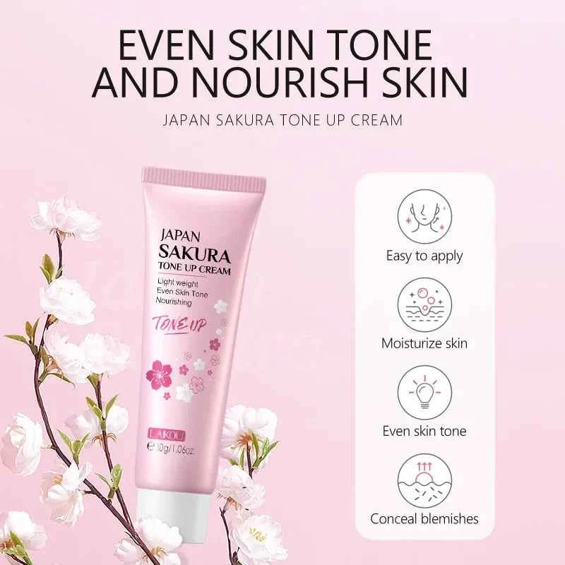 LAIKOU Cherry Blossom Suyan Cream Moisturizing Lazy Face Cream Tone up Brighten Skin Care Products Waterproof Sweatproof 30g