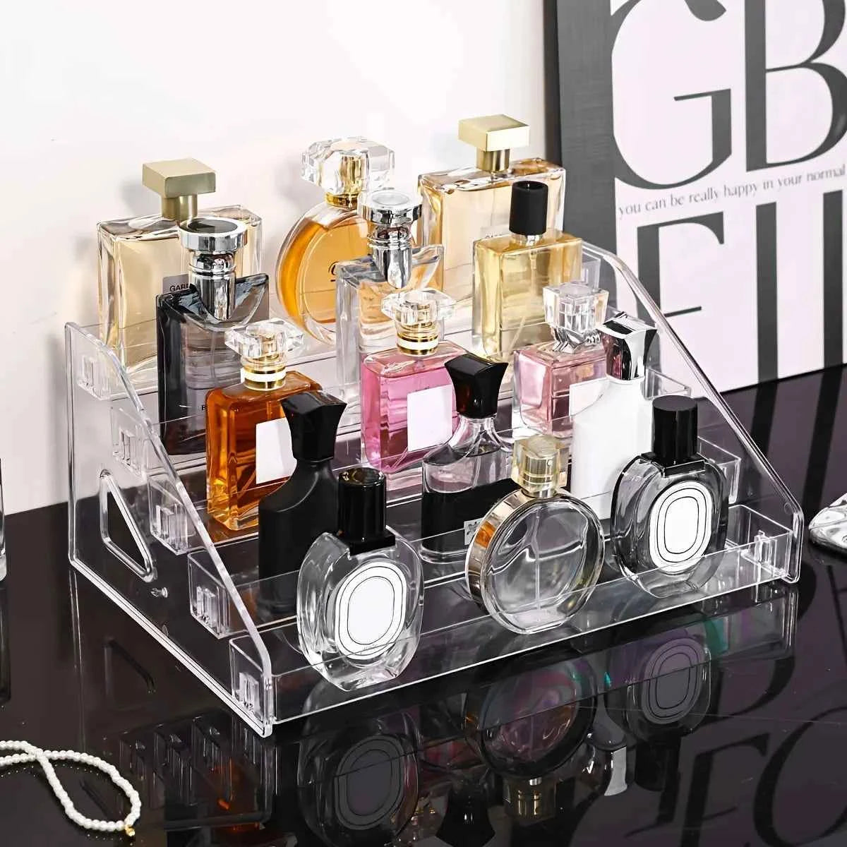 1pc,Transparent multi-layer perfume storage rack, cosmetics display rack, dressing table sorting rack, nail polish rack.