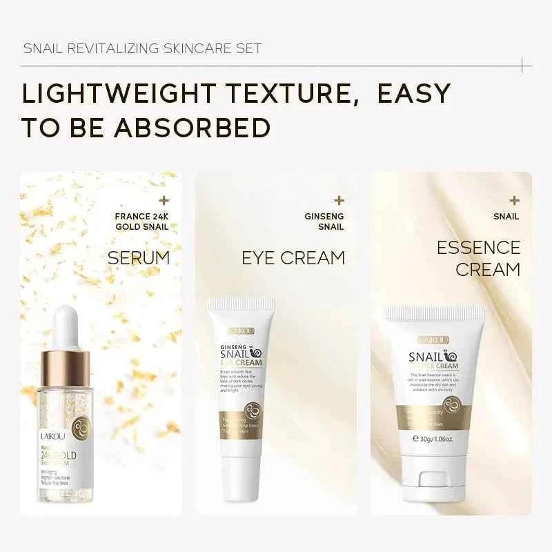 3pcs/set LAIKOU Skin Care Set Vitamin C Sakura Snail Essence Serum & Eye Cream & Face Cream Moisturizer Travel Size Skincare Set
