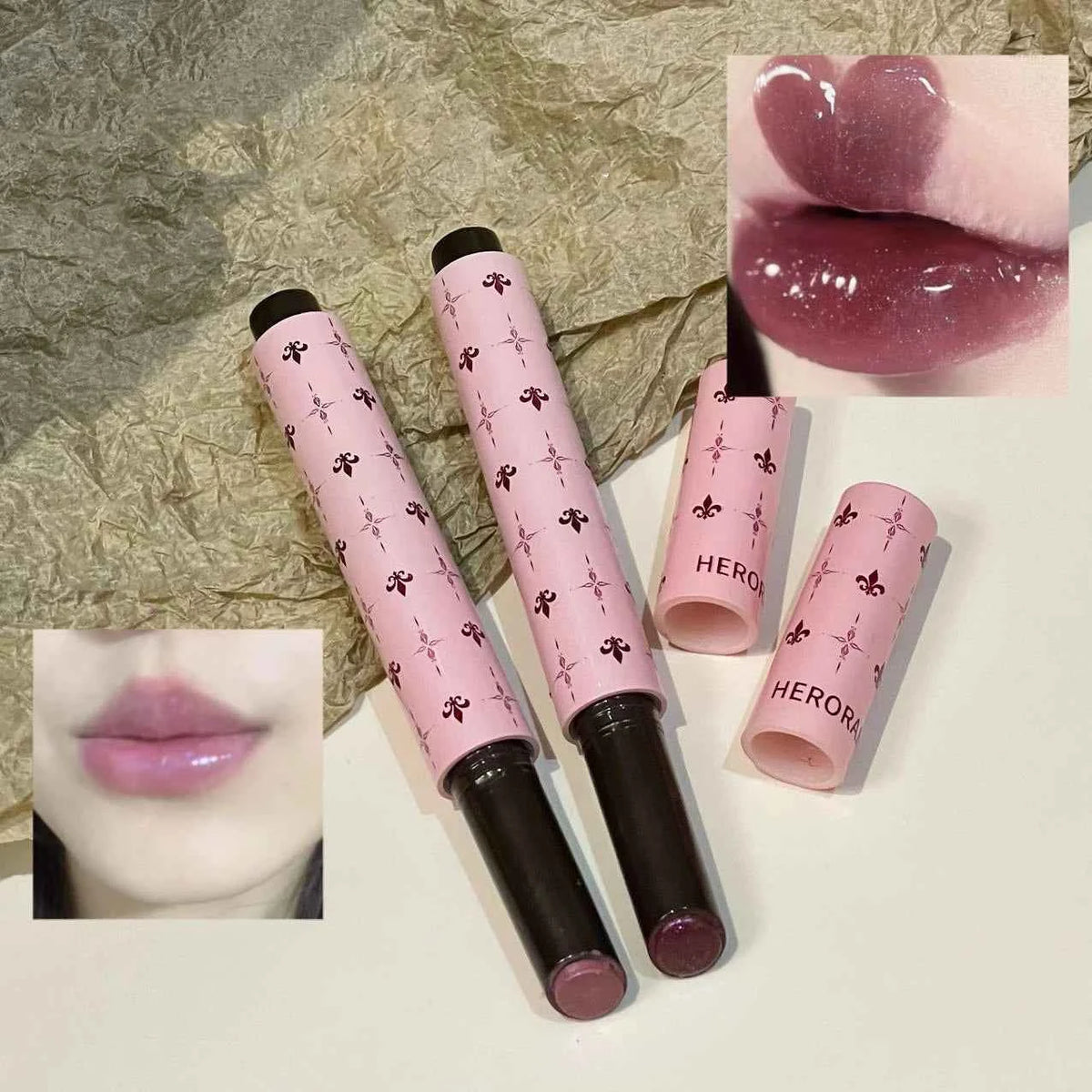 Mulberry Purple Shimmer Lip Jelly Pen Moisturizing Mirror Water Light Solid Lip Gloss Film-forming Non-Fading Gloss Lipstick.