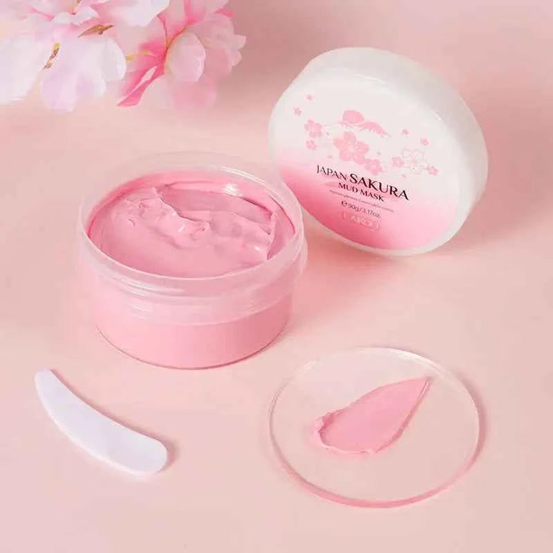 Laikou Sakura Mud Mask Deep Cleansing Oil Control Balance Antioxidan Shrink Pores Remove Blackheads Refreshing Facial Mask90/25g