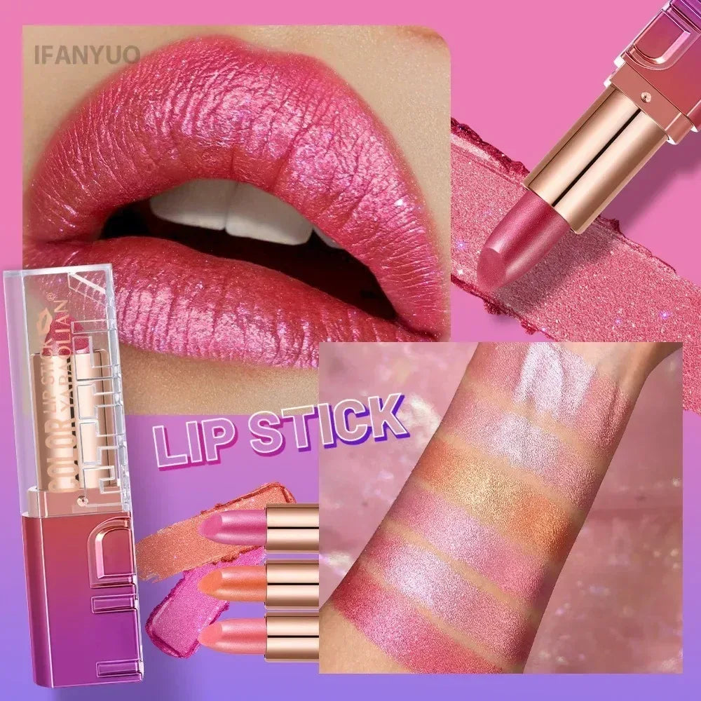 Nude Rose Pink Pearlescent Glitter Velvet Lipstick Golden Sparkle Waterproof Long Lasting Metallic Diamond Lipstick Women Makeup - My Vixen Vault