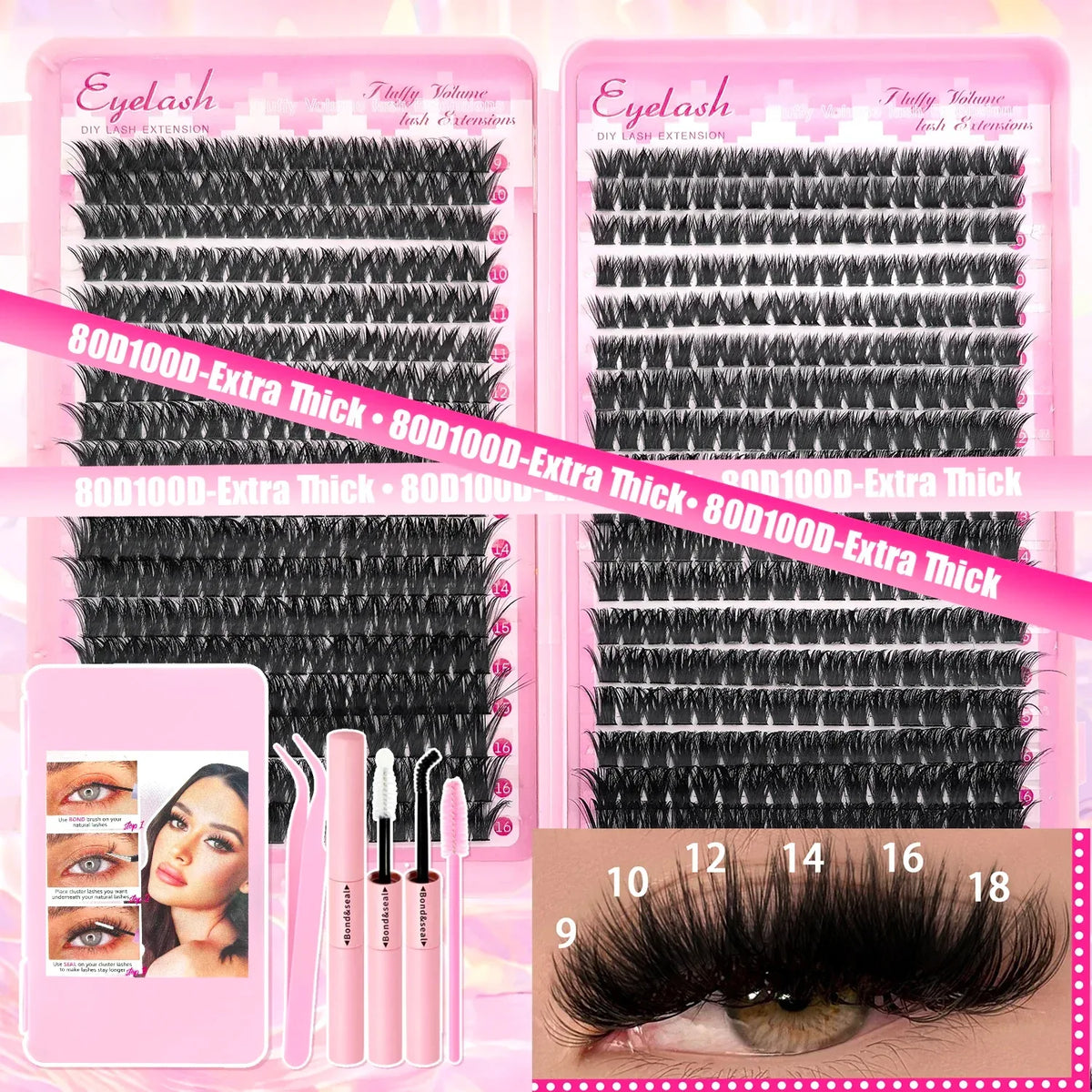 DIY Lash Extension Kit Clusters Individual Eyelashes Kit 9-16mm with Bond and Seal Wispy Natural Mange Lashes - My Vixen Vault