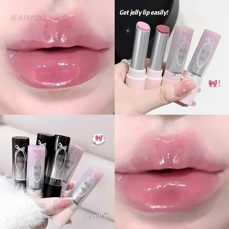 Pink Crystal Mirror Glass Solid Lip Gloss Round Tube Water Light Lipstick Clear Jelly Lip Glaze Nude Brown Moisturizing Lip Tint - My Vixen Vault