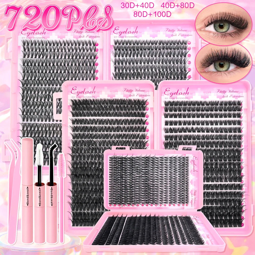 DIY Lash Extension Kit Clusters Individual Eyelashes Kit 9-16mm with Bond and Seal Wispy Natural Mange Lashes - My Vixen Vault