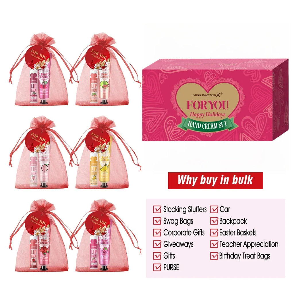 96pcs gift set hand cream and lip balm, with thank you card and organza bag, suitable for wedding, ladies party.