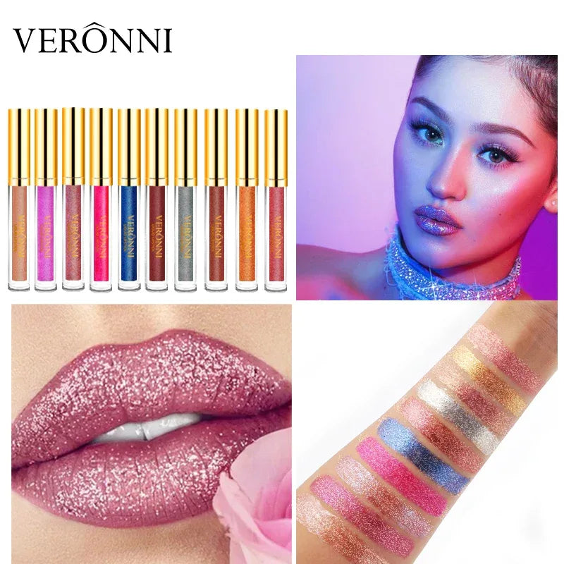 15 Color Glitter Liquid Lipsticks Shimmer Shiny Lipgloss Pearlescent Lip Tint Waterproof Long Lasting Matte Diamond Lips Glaze - My Vixen Vault