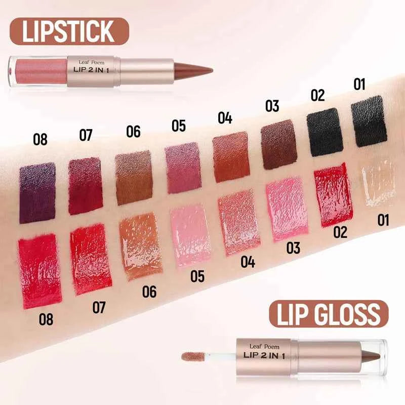 2 IN 1 Nude Brown Pink Mirror Lip Gloss Tapered Gradient Lipliner Contour Pencil Matte Lip Liner Waterproof Sexy Lipstick Makeup.