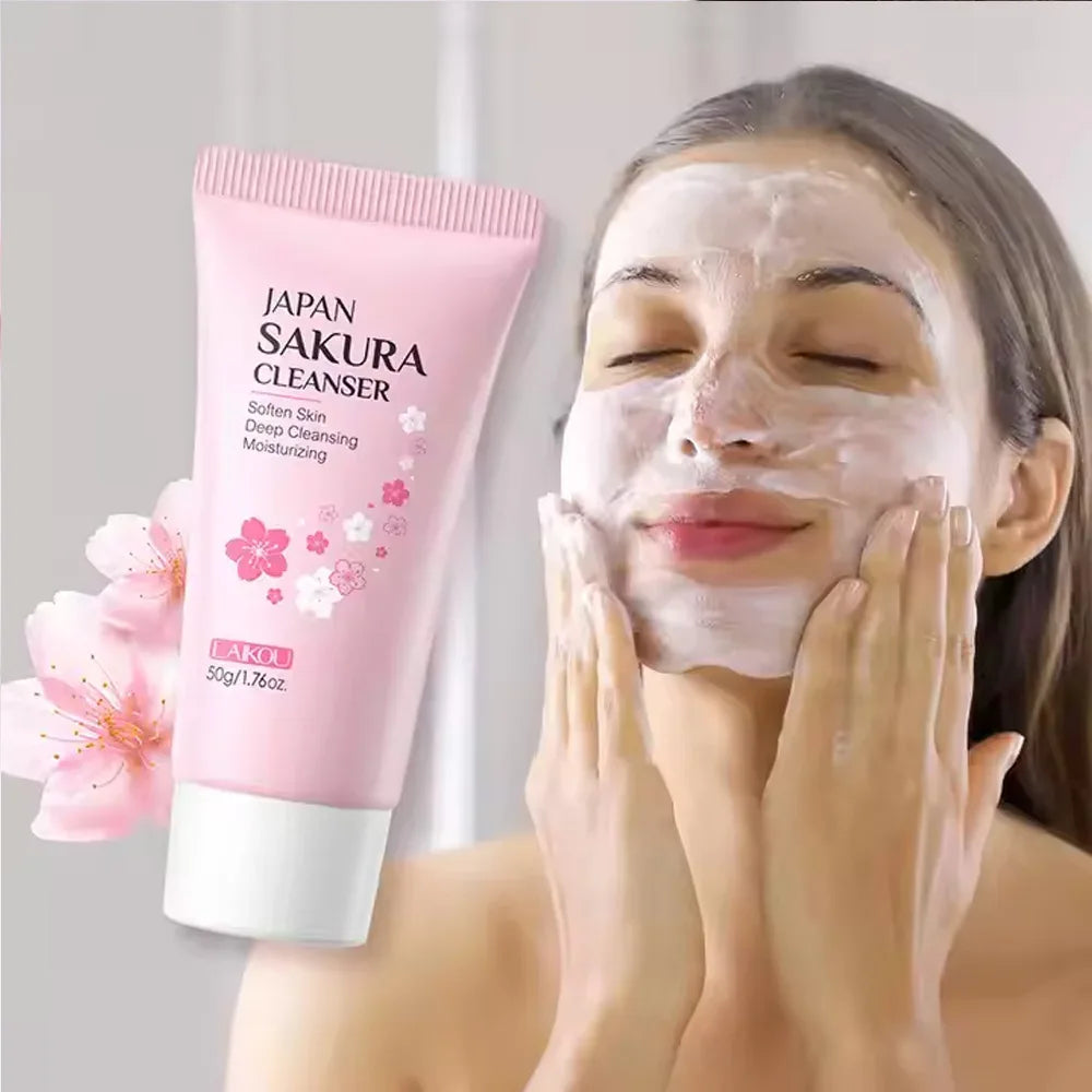 LAIKOU Sakura Cleanser Gentle Deep Cleaning Oil Control Moisturizing Shrink Pores Face Skin Care 50g Skin Cleanser All Skin Type - My Vixen Vault