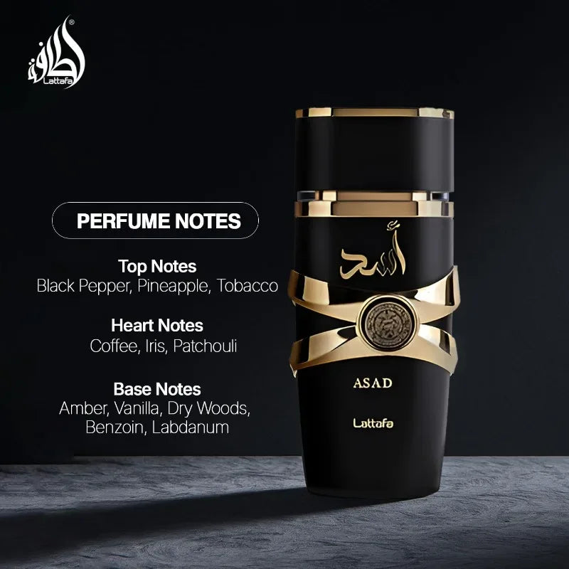 Lattafa Asad Eau de Parfum Spray 100ml Original Arab Perfumes Lasting Oriental Fragrance Pheromones Perfume Cologne for Men Gift.