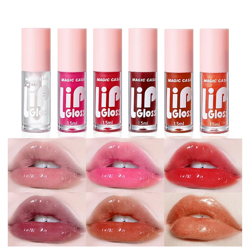 MAGIC CASA 6-Piece Set Water-Gloss Jelly Lip Oil - Plumping, Hydrating, Makeup Base, Long-Lasting Moisture - Beauty Collection Studio