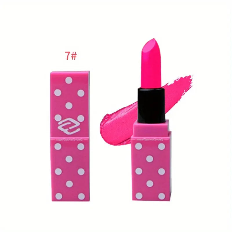8 Colors Super Cute Girls Lipstick, Pink Polka Dots Design Long Lasting Non-fading Waterproof Velvet Lip Color, Non-Stick Cup - My Vixen Vault