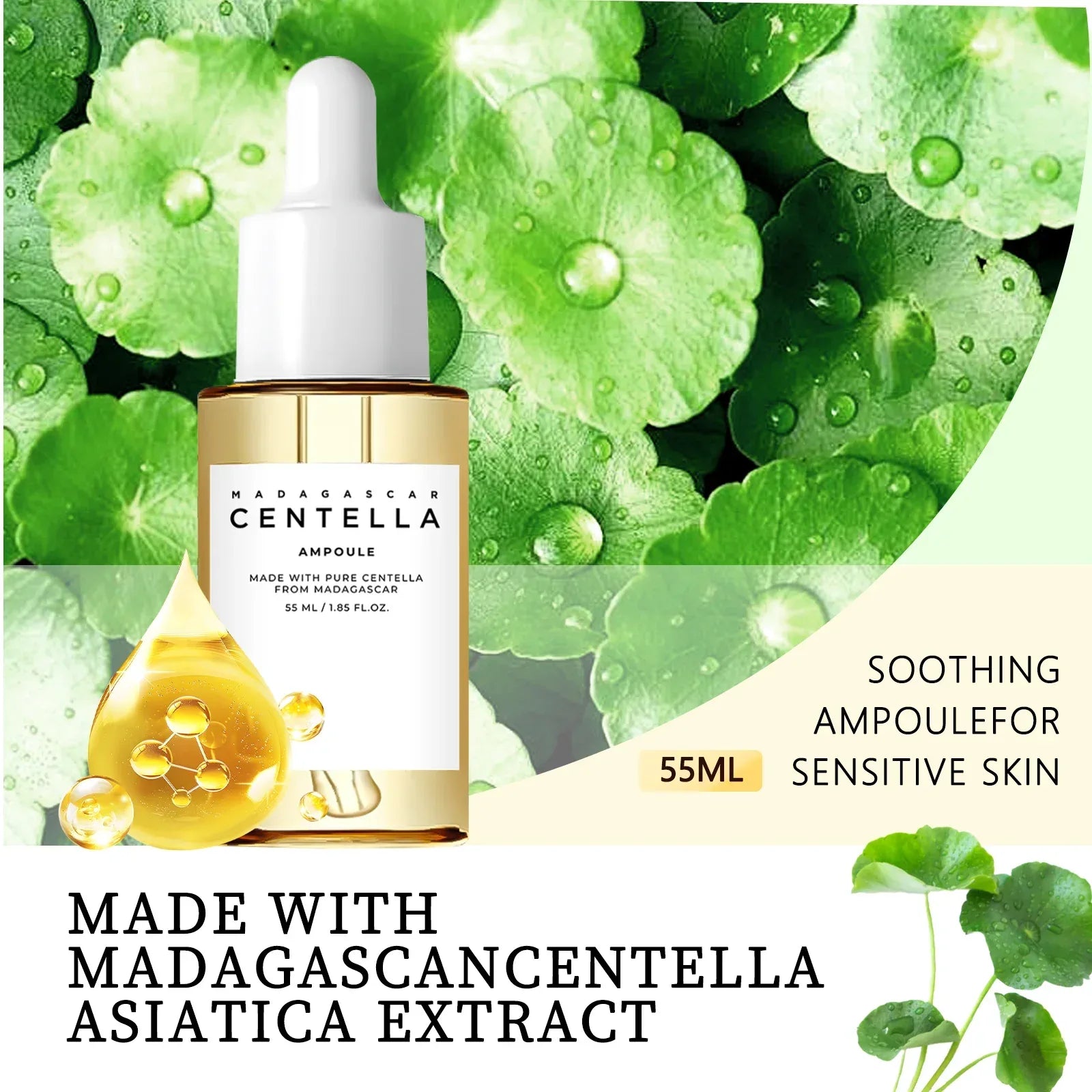 Madagascar Centella Asiatica Serum 55ml - Sensitive skin soothing formula with acne fighting，deep moisturizing benefits for face - My Vixen Vault