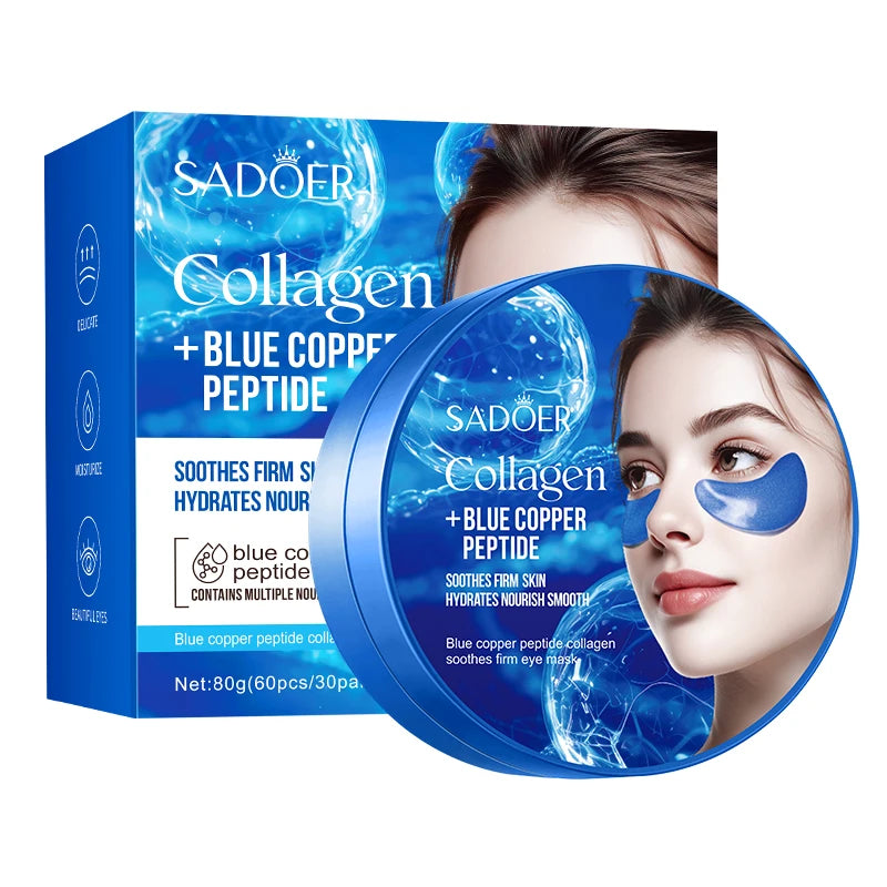 60pcs SADOER Caffeine Crystal Collagen Eye Mask Anti Dark Circles Ant -Aging Anti Wrinkles Moisturizing Eye Patches Skin Care - Beauty Collection Studio
