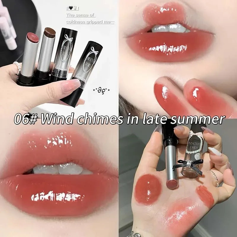 Pink Crystal Mirror Glass Solid Lip Gloss Round Tube Water Light Lipstick Clear Jelly Lip Glaze Nude Brown Moisturizing Lip Tint - My Vixen Vault