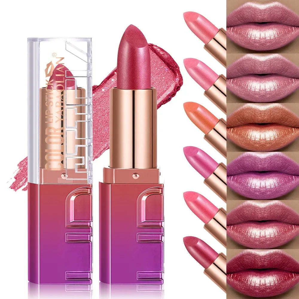 Nude Rose Pink Pearlescent Glitter Velvet Lipstick Golden Sparkle Waterproof Long Lasting Metallic Diamond Lipstick Women Makeup - My Vixen Vault