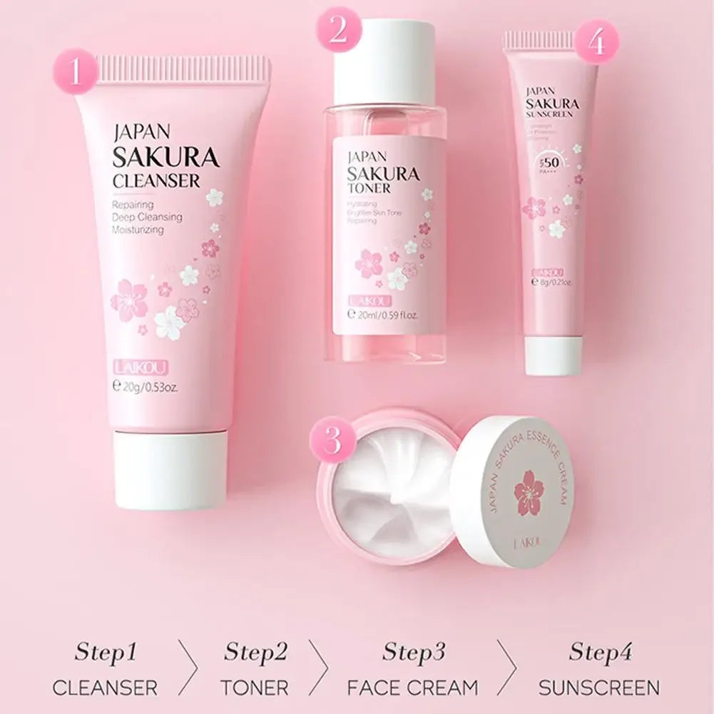 Sakura Skin Care Sets & Kits With Cleanser,Serum,Eye Cream,essence Cream Beauty Products For Women Gift Sets Routine Trave...