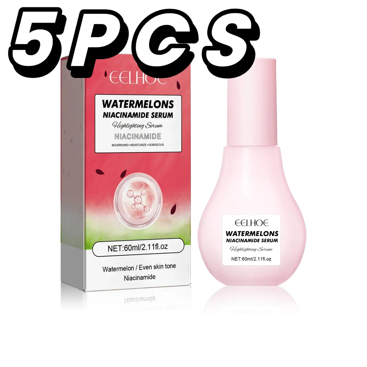 Watermelon Niacinamide Brightening Essence Light Bulb Design W/ Hyaluronic Acid Vitamin E Lightweight Hydrating Face Makeup - My Vixen Vault