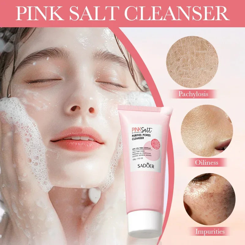 SADOER Himalayan Pink Salt Facial Cleanser Deep Cleansing Moisturizing Face Wash Foam Cleanser Face Cleansing Skin Care - ...