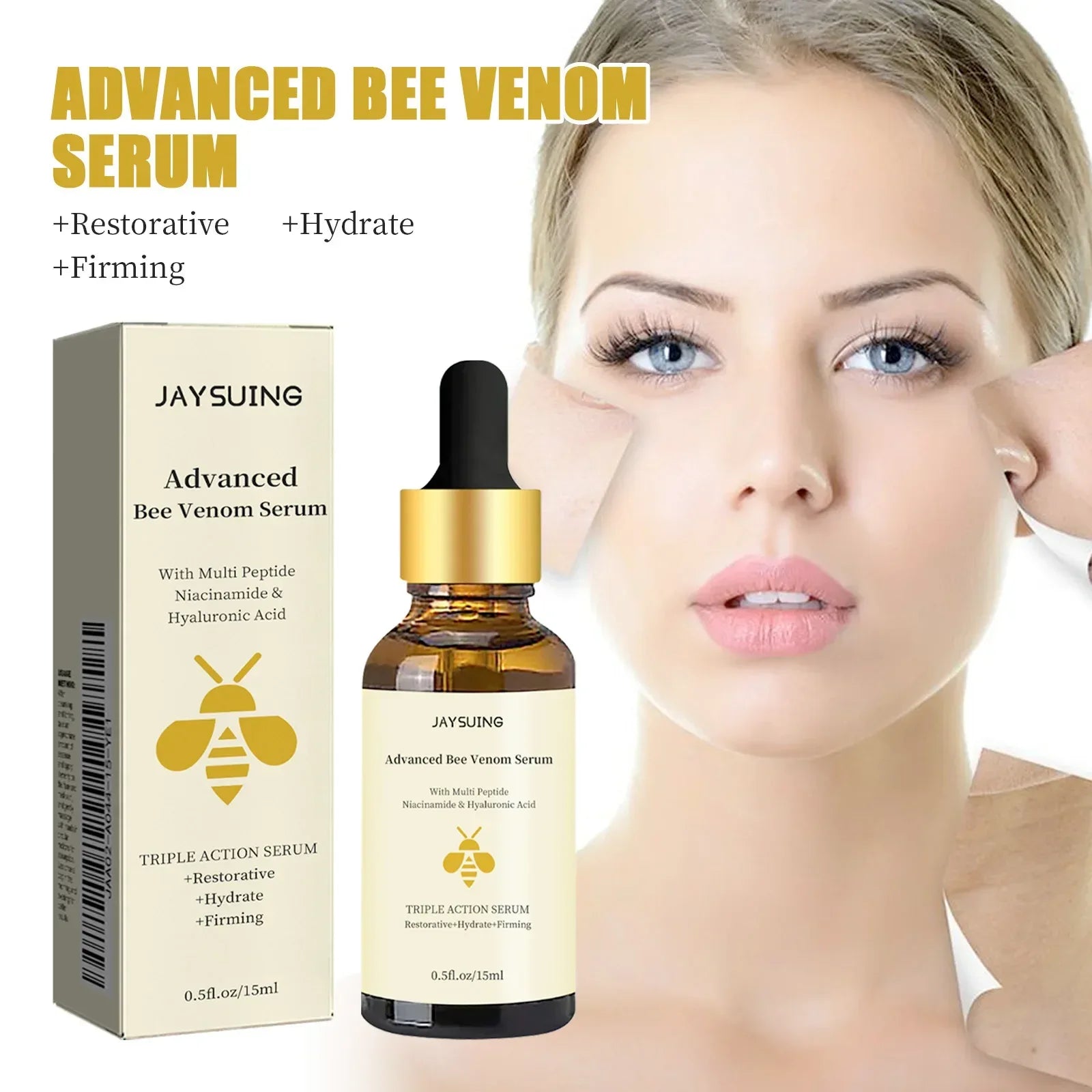 1/2/3pcs Bee Venom Facial Serum Face Essence Wrinkle Reduction Skin Tightening Natural Collagen Booster Hyaluronic Acid Es...