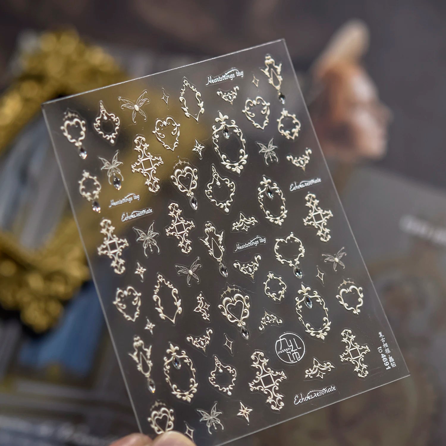 1PCS 5D Picture Frame Style Nail Art Stickers Relief Necklace Gemstone Nail Art Accessories Temperament Girl Stickers