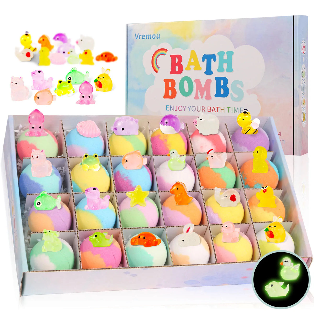 Bath Bombs for Kids with Surprise Inside, 24 Pack Natural Organic Kids Bubble Bath Fizzy for Girls Boys with Bath Toys Inside - Beauty Collection Studio