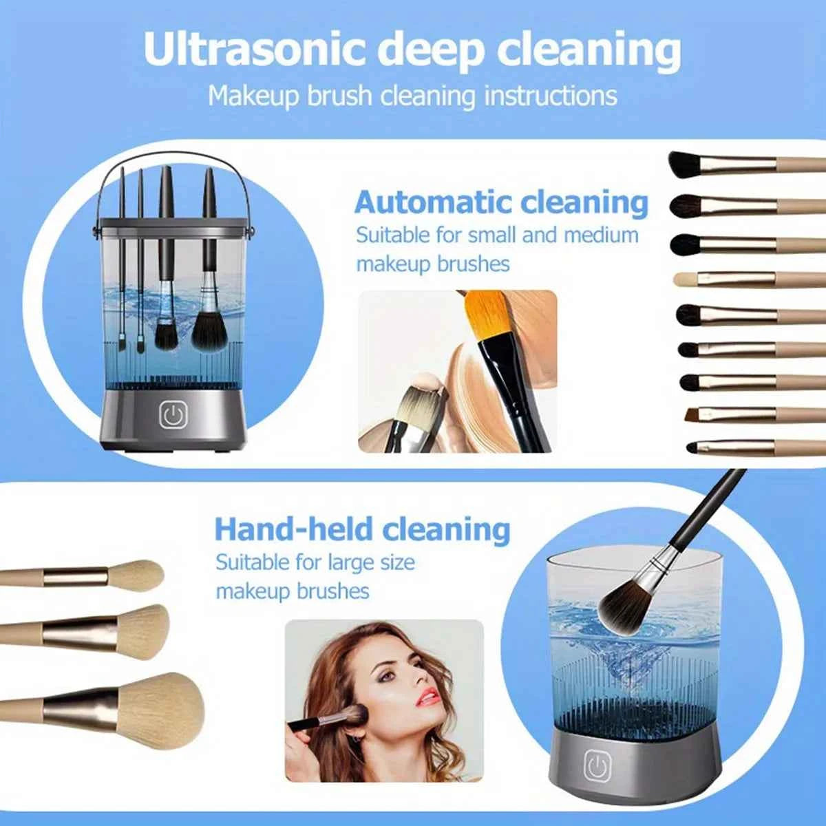 Automatic Electric Makeup Brush Cleaner Rechargeable 3 In 1 Type C-Charging Cosmetic Brush Washing Drying Washing Tools Machine